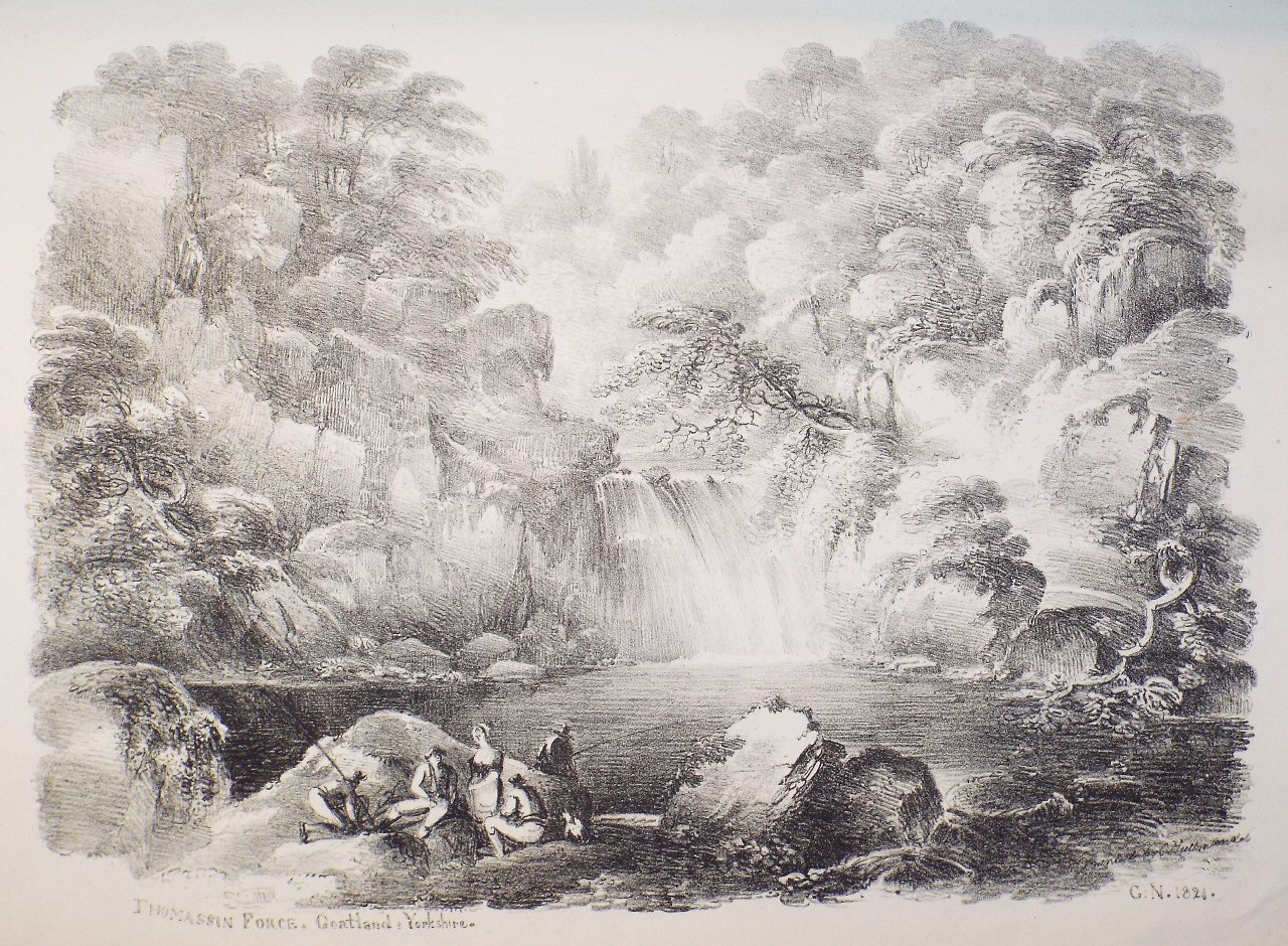 Lithograph - Thomassin Force, Goatland, Yorkshire. - Nicholson